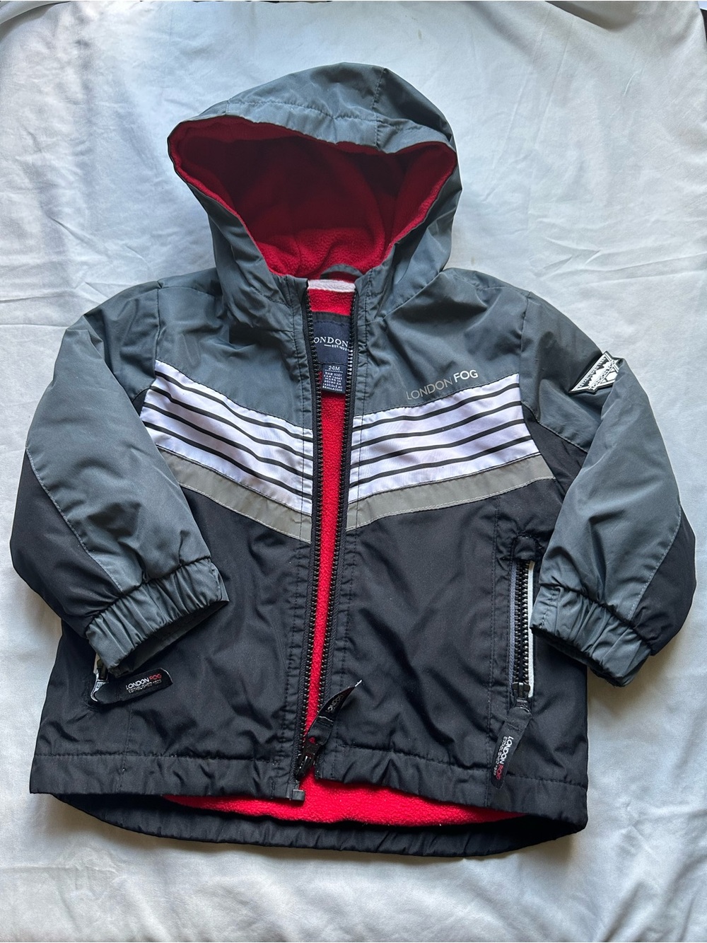 London Fog Gray & Red Kids' Hooded Rain Jacket